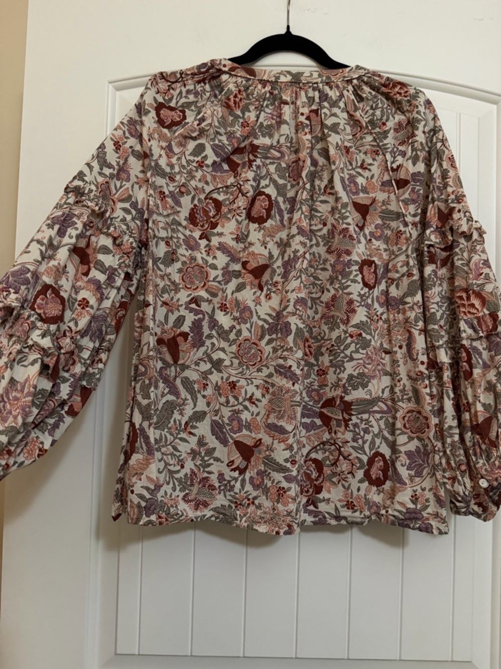 Love The Label Floral Peasant Top Rose, Green & Cream Balloon Sleeves Sz Large - Picture 4 of 17